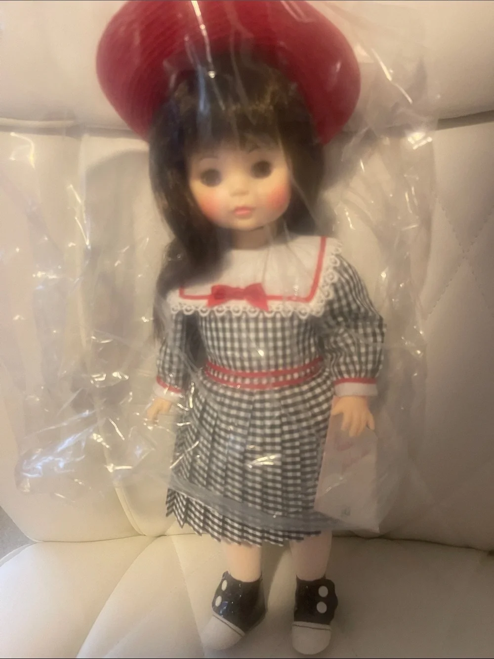 Madame Alexander Doll “GIGI”in Black & White Gingham Dress with Red Hat
